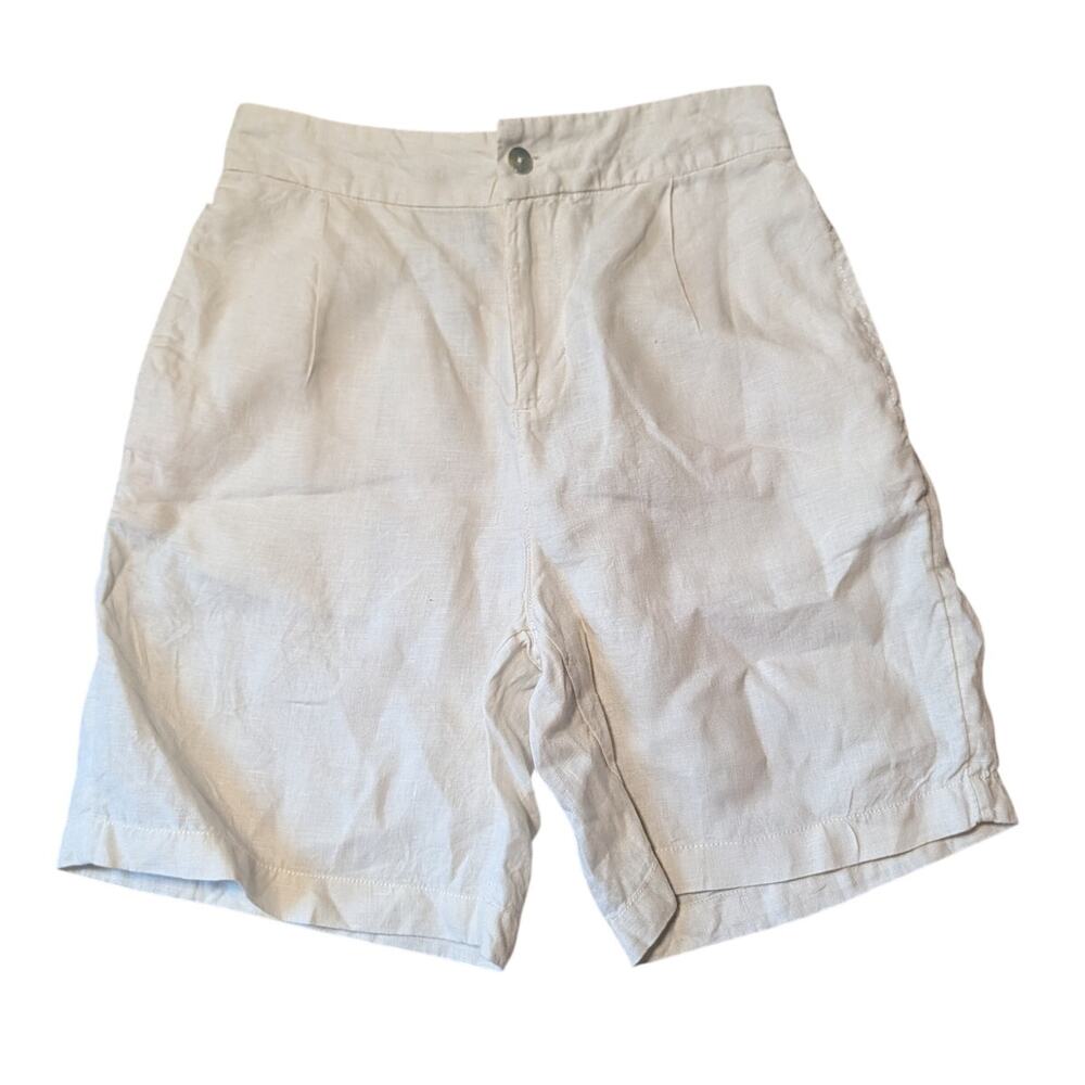 Tahari Linen Shorts Womens Size Small Cream Pull On Coastal Beach Summer